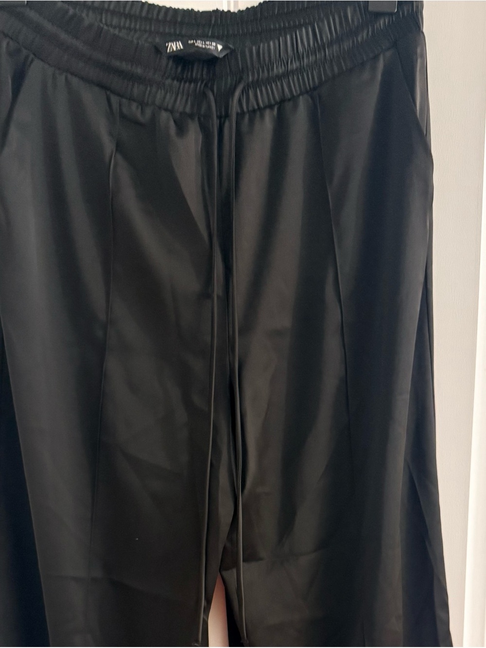 Zara Black silk effect pants with Drawstring Waist